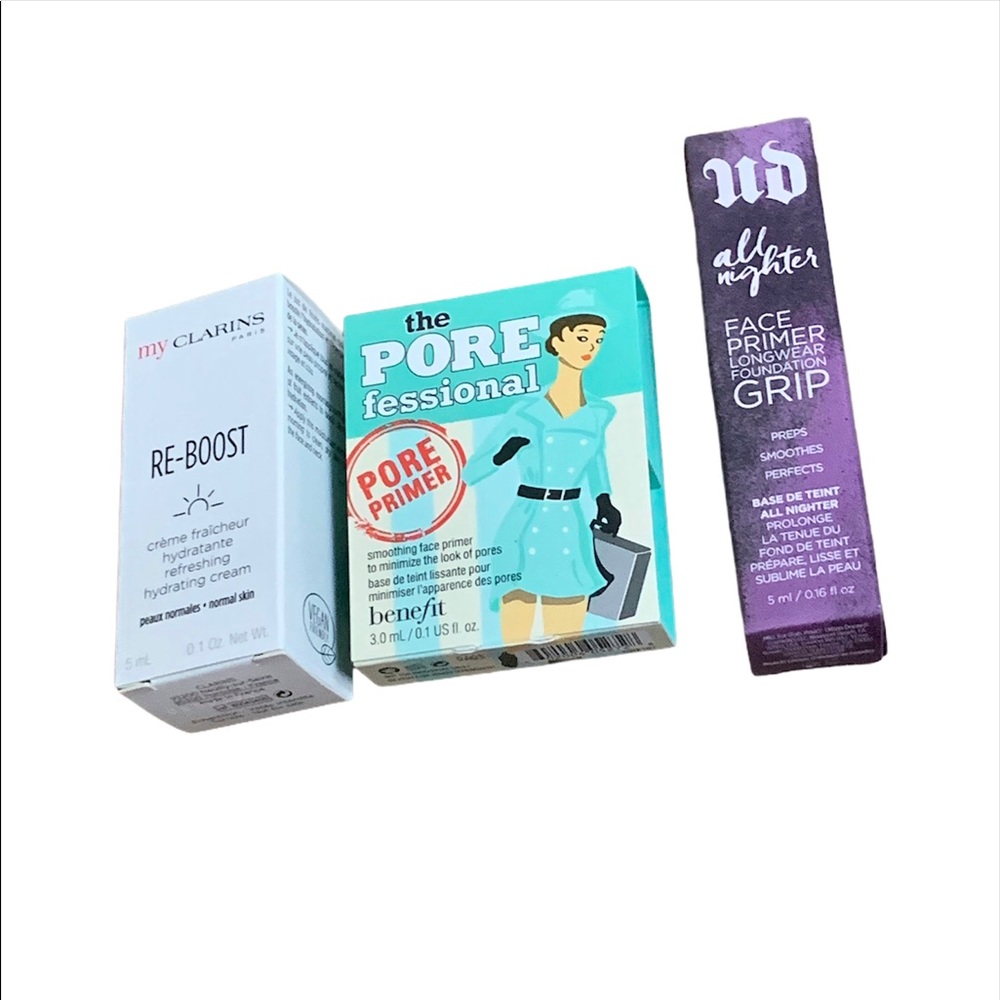 NWT 3 sample products:benefit/clarins/urban decay